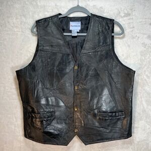 DirectSource Patchwork Black Leather Vest Men's M Button Front Moto Biker Grunge